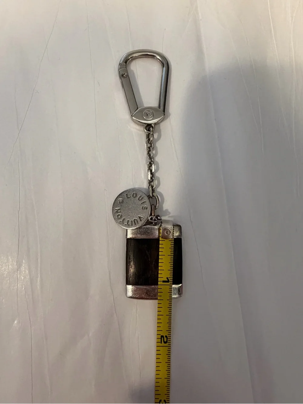 Louis Vuitton Porte Cles Wood Silver Key Ring Bag Charm Keychain Brown